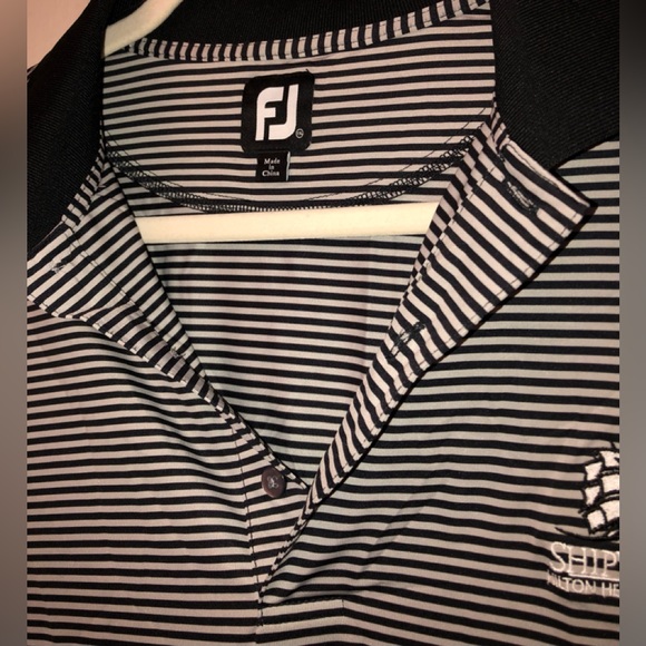 Footjoy Black & Grey Stripe Shipyard Hilton Head SC Mens Golf Shirt sz 2XL - Picture 6 of 7